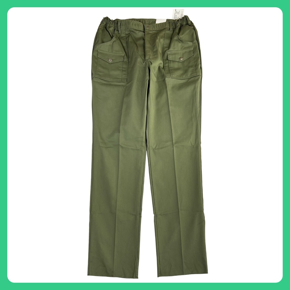 Vintage Boy Scouts‎ Uniform Pants Men's 40 Olive Green Cargo 38" Raw Hem USA NEW